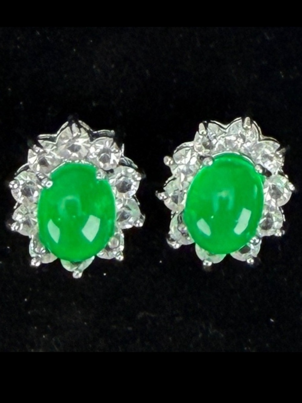 Vintage silvertone, clear bling green weighted pierced earrings